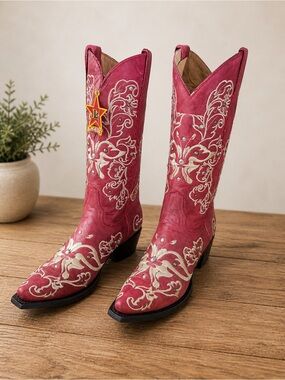 Red Embroidered With Gromnets & Swarovski Crystals Western Cowboy Boots